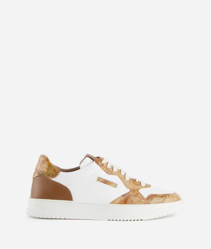 Man Sneakers and Ankle Boots Alviero Martini Smooth Leather Sneakers With Geo Classic Details White Man Sneakers and Ankle Boots Alviero Martini Smooth Leather Sneakers With Geo Classic Details White