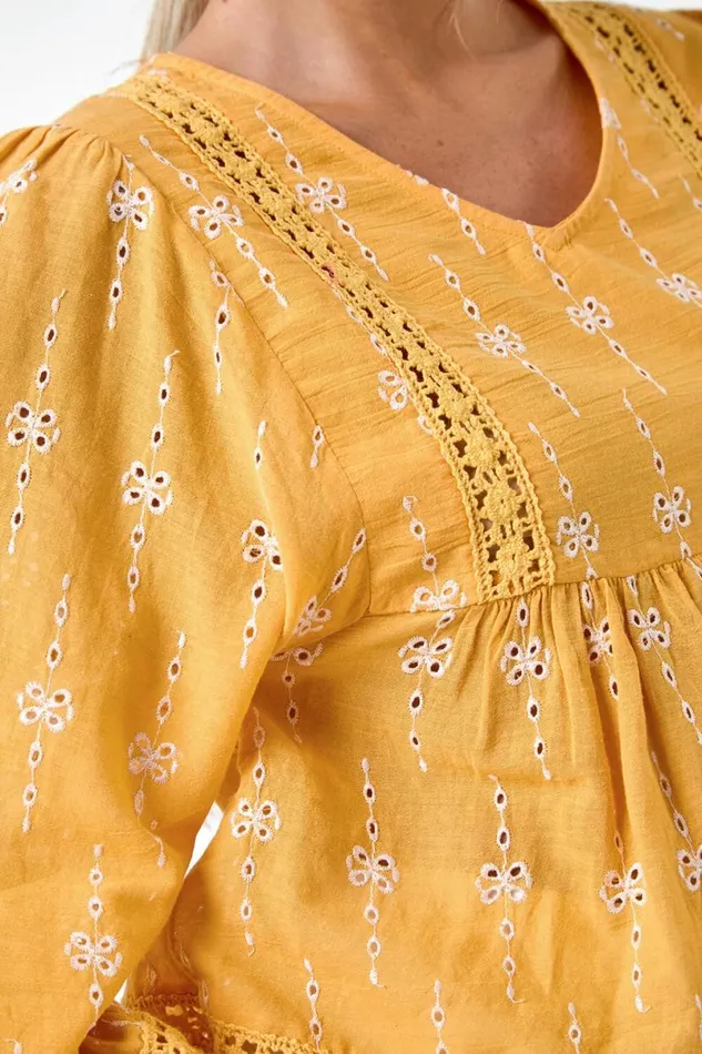 Mango Petite Embroidered VNeck Cotton Smock Top Women Roman Tops