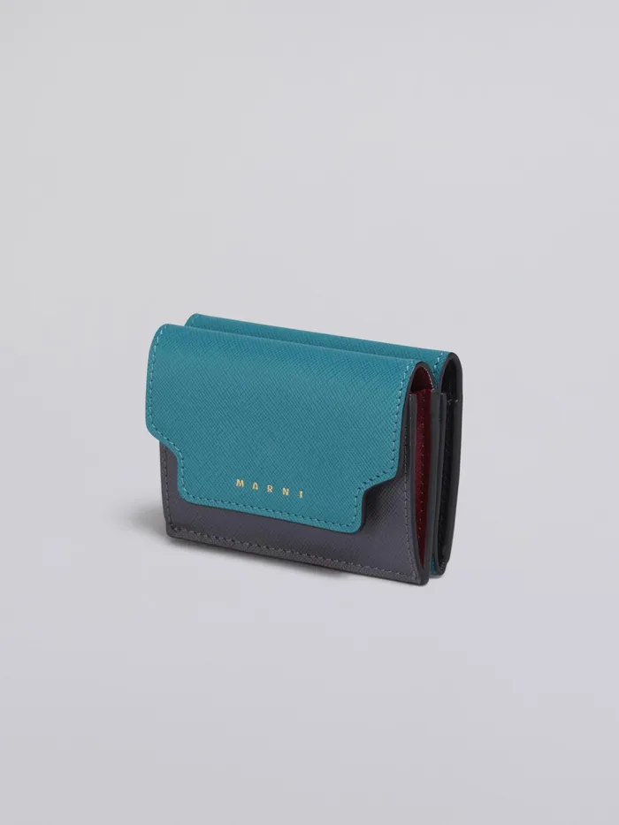 Marni Blue Grey And Red Saffiano Leather Trifold Wallet Vivid Blu Womens Wallets and Small Leather Goods Marni Blue Grey And Red Saffiano Leather Trifold Wallet Vivid Blu Womens Wallets and Small Leather Goods