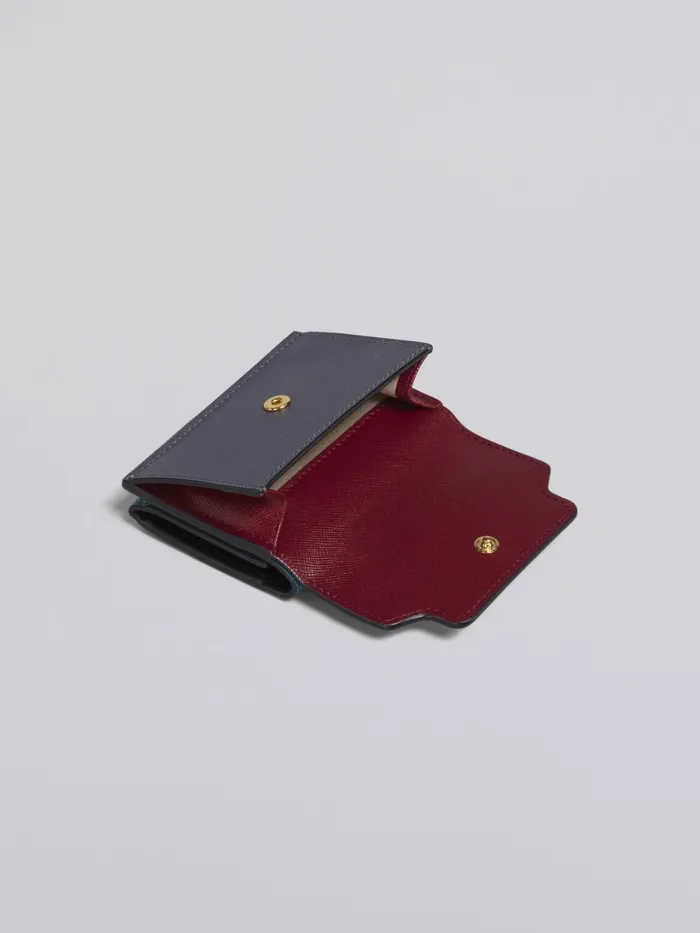 Marni Blue Grey And Red Saffiano Leather Trifold Wallet Vivid Blu Womens Wallets and Small Leather Goods Marni Blue Grey And Red Saffiano Leather Trifold Wallet Vivid Blu Womens Wallets and Small Leather Goods