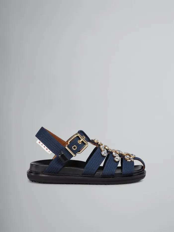 Marni Blue Ribbon Fussbett Sandal With Glass Beads Blublack Womens Sandals and Wedges Marni Blue Ribbon Fussbett Sandal With Glass Beads Blublack Womens Sandals and Wedges