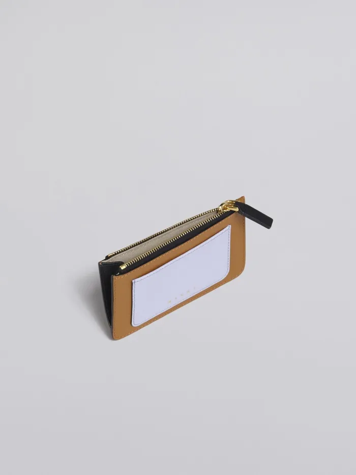 Marni Brown Lilac And Black Saffiano Leather Card Case Dijon Womens Wallets and Small Leather Goods Marni Brown Lilac And Black Saffiano Leather Card Case Dijon Womens Wallets and Small Leather Goods
