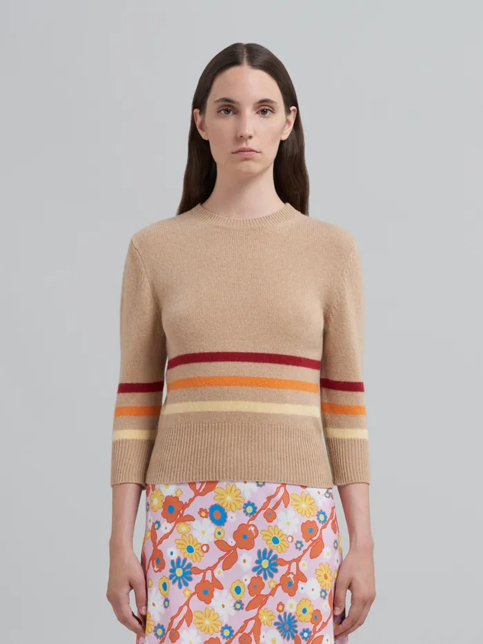 Marni Carded Wool And Cashmere Sweater Winter Wheat Womens Knitwear Marni Carded Wool And Cashmere Sweater Winter Wheat Womens Knitwear