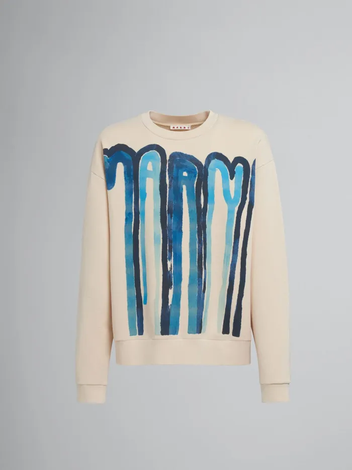 Marni Dripping Logo Print Cotton Jersey Sweatshirt Bluette Mens Sweatshirts and Tshirts Marni Dripping Logo Print Cotton Jersey Sweatshirt Bluette Mens Sweatshirts and Tshirts