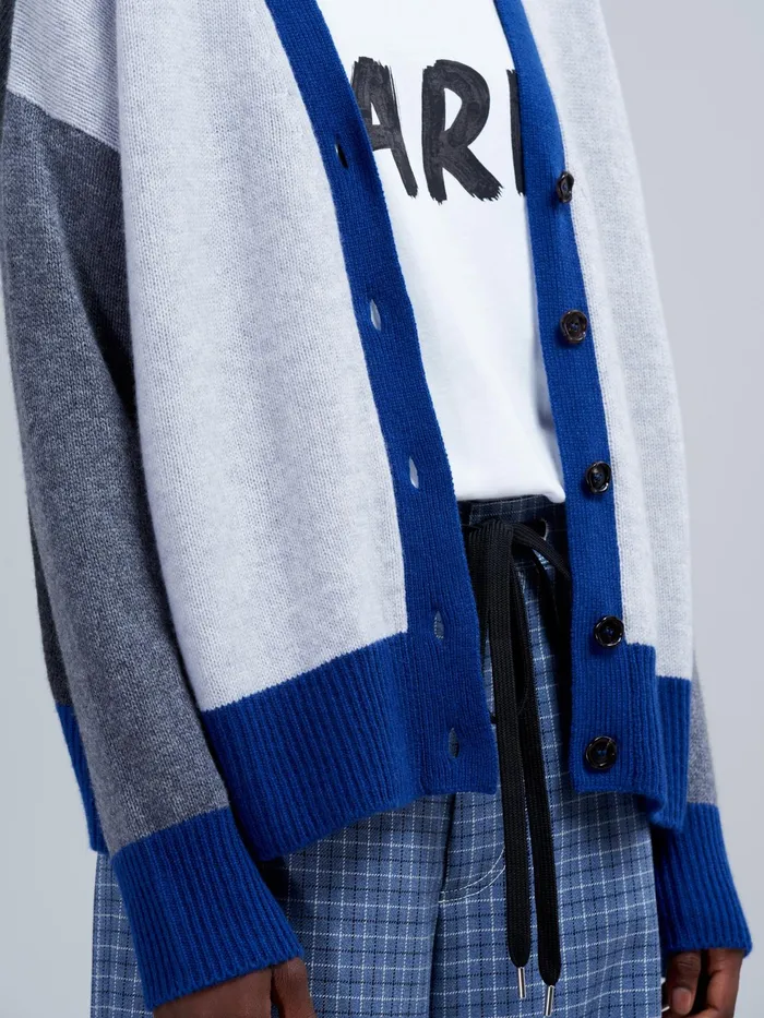 Marni Iconic Cashmere Colourblock Cardigan Light Grey Womens Knitwear Marni Iconic Cashmere Colourblock Cardigan Light Grey Womens Knitwear