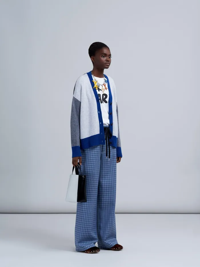 Marni Iconic Cashmere Colourblock Cardigan Light Grey Womens Knitwear Marni Iconic Cashmere Colourblock Cardigan Light Grey Womens Knitwear