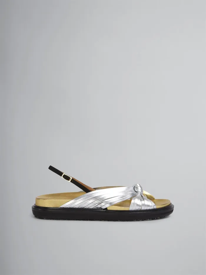 Marni Laminated Leather Fussbett Silver Womens Sandals and Wedges
