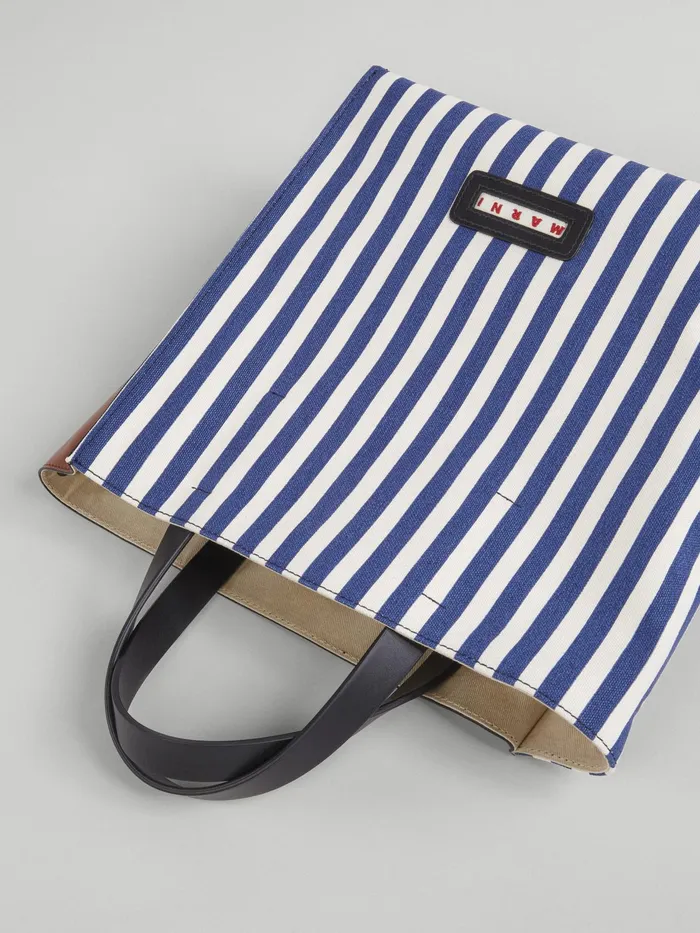 Marni Museo Soft Small Bag In Blue Striped Canvas Ocean Womens Shopping Bags Marni Museo Soft Small Bag In Blue Striped Canvas Ocean Womens Shopping Bags