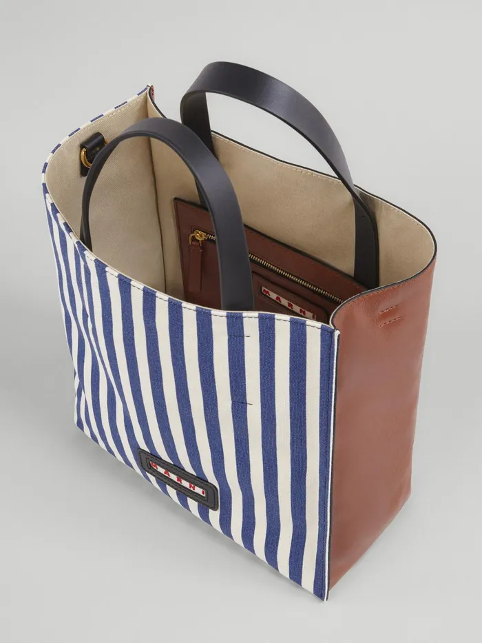 Marni Museo Soft Small Bag In Blue Striped Canvas Ocean Womens Shopping Bags Marni Museo Soft Small Bag In Blue Striped Canvas Ocean Womens Shopping Bags