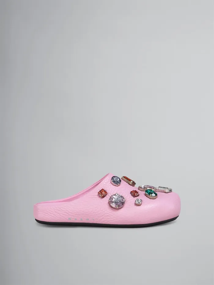 Marni Pink Leather Fussbett Sabot With Glass Beads Rose Womens Flats