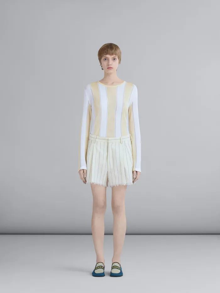 Marni Pinstriped Fresco Wool Cropped Pants Ivory Womens Pants Marni Pinstriped Fresco Wool Cropped Pants Ivory Womens Pants