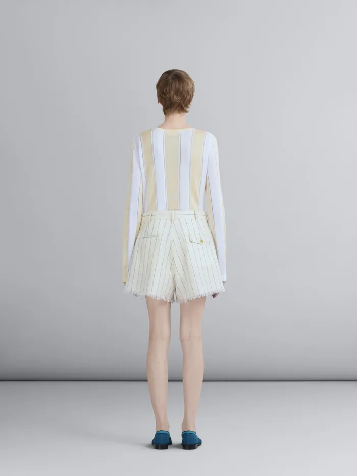 Marni Pinstriped Fresco Wool Cropped Pants Ivory Womens Pants Marni Pinstriped Fresco Wool Cropped Pants Ivory Womens Pants