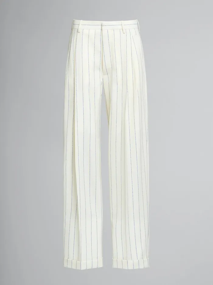 Marni Pinstriped Fresco Wool Pants Ivory Womens Pants