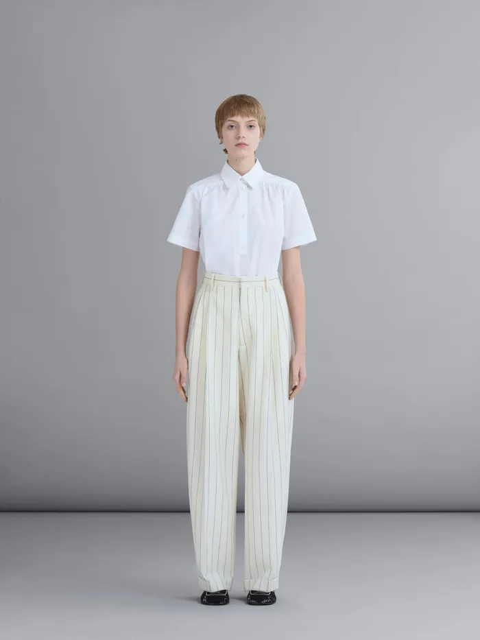Marni Pinstriped Fresco Wool Pants Ivory Womens Pants Marni Pinstriped Fresco Wool Pants Ivory Womens Pants