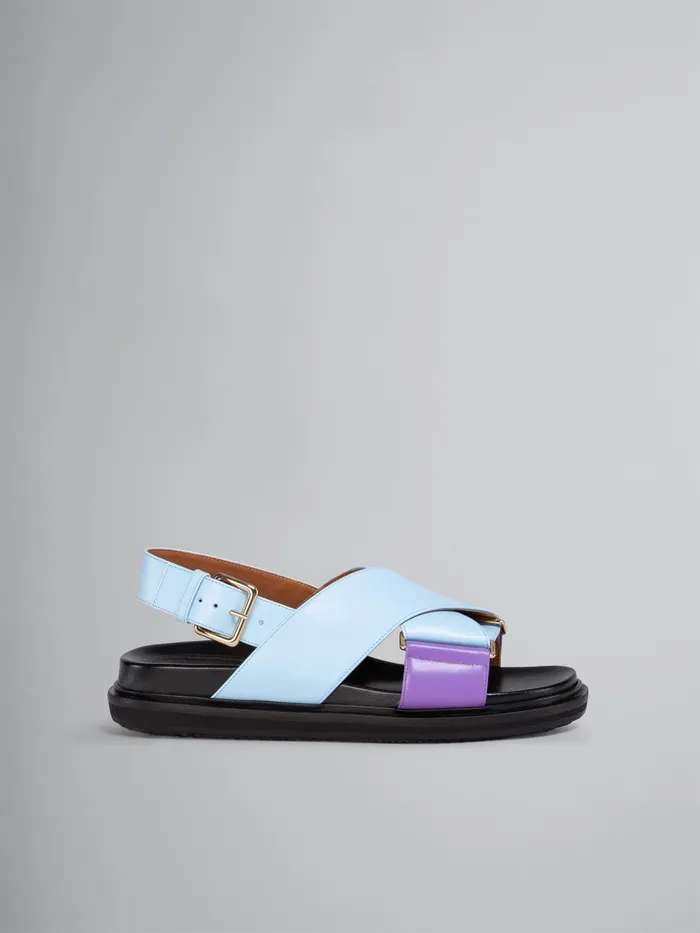 Marni Sky Blue And Purple Leather Fussbett Celeste Womens Sandals and Wedges