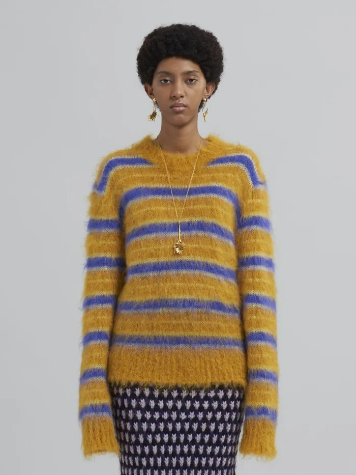 Marni Striped Brushed Mohair Sweater Gold Womens Knitwear Marni Striped Brushed Mohair Sweater Gold Womens Knitwear