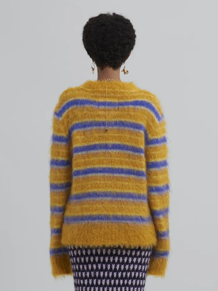 Marni Striped Brushed Mohair Sweater Gold Womens Knitwear Marni Striped Brushed Mohair Sweater Gold Womens Knitwear