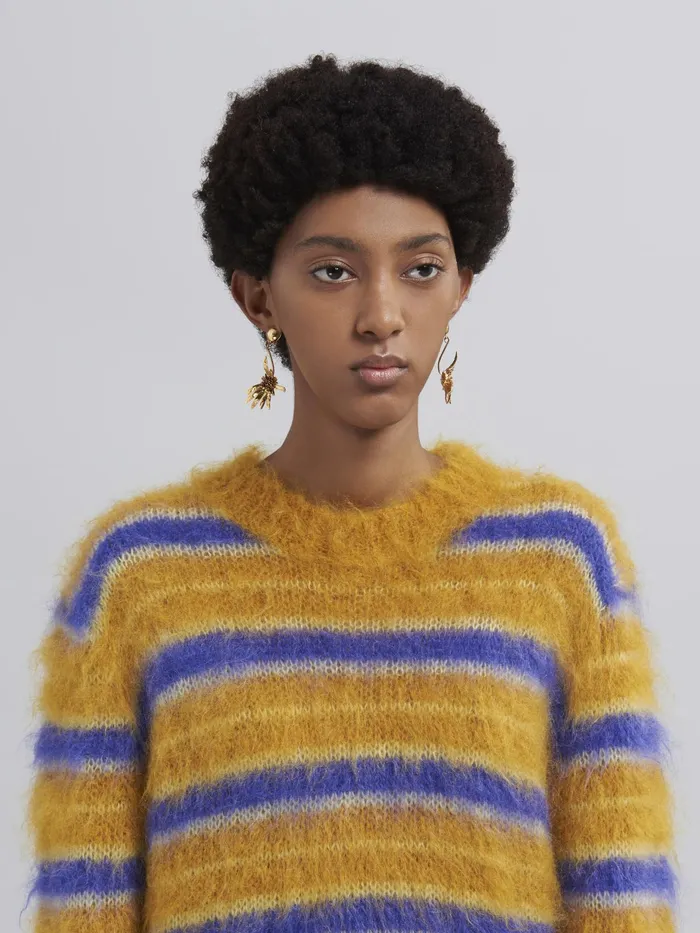 Marni Striped Brushed Mohair Sweater Gold Womens Knitwear Marni Striped Brushed Mohair Sweater Gold Womens Knitwear