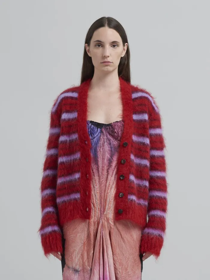Marni Striped Brushed Mohair Sweater Red Womens Knitwear Marni Striped Brushed Mohair Sweater Red Womens Knitwear