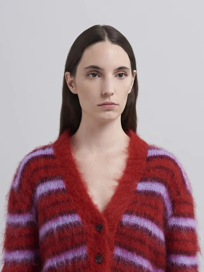 Marni Striped Brushed Mohair Sweater Red Womens Knitwear Marni Striped Brushed Mohair Sweater Red Womens Knitwear