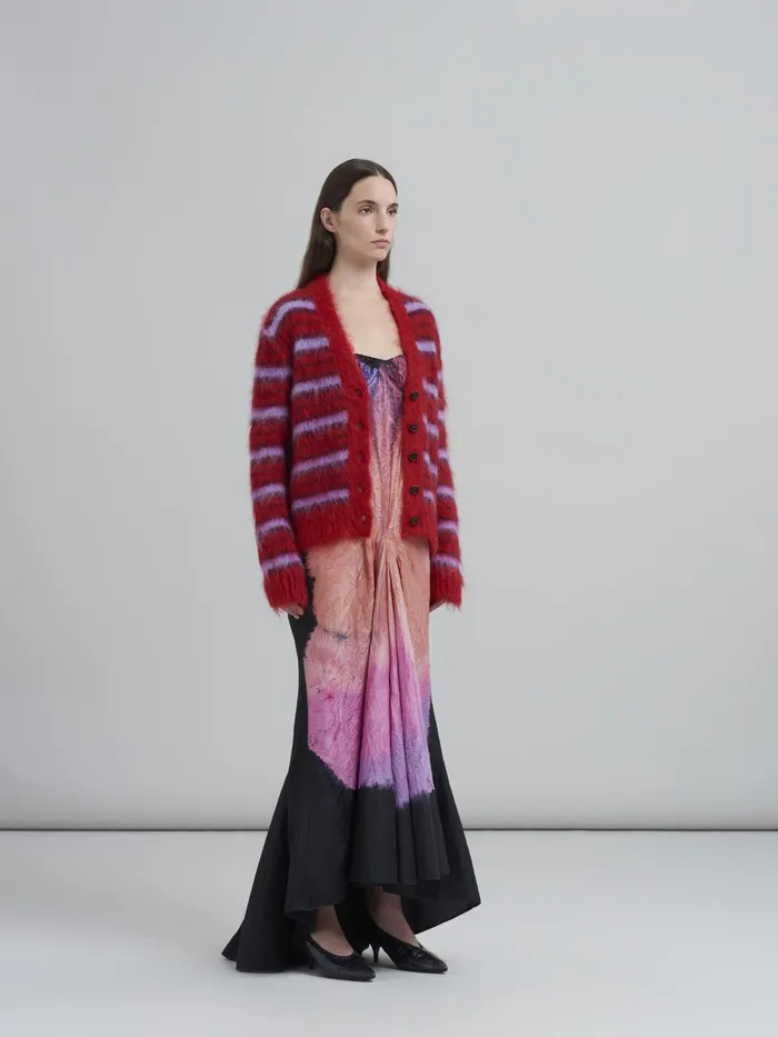 Marni Striped Brushed Mohair Sweater Red Womens Knitwear Marni Striped Brushed Mohair Sweater Red Womens Knitwear