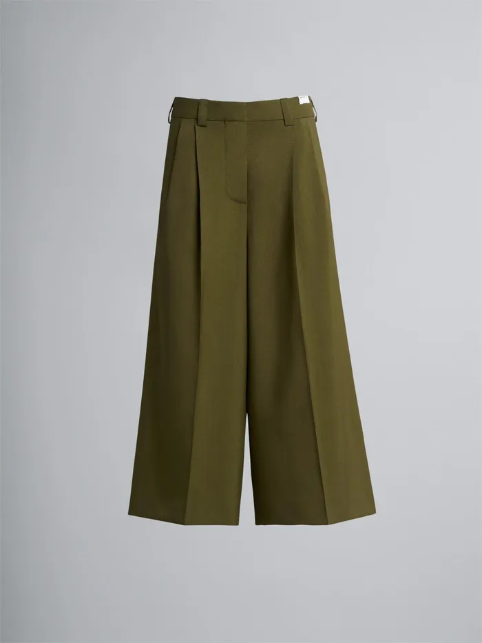 Marni Tropical Wool Trousers Dusty Olive Womens Pants