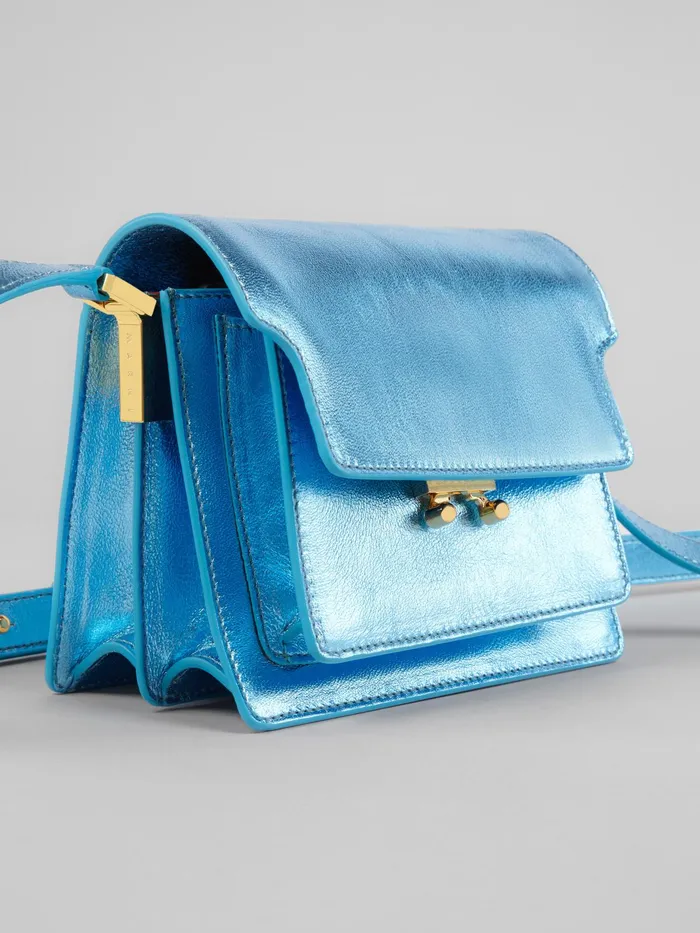 Marni Trunk Soft Mini Bag In Blue Metallic Leather Arctic Womens Crossbody Bags Marni Trunk Soft Mini Bag In Blue Metallic Leather Arctic Womens Crossbody Bags