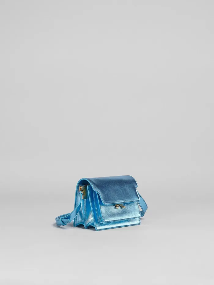 Marni Trunk Soft Mini Bag In Blue Metallic Leather Arctic Womens Crossbody Bags Marni Trunk Soft Mini Bag In Blue Metallic Leather Arctic Womens Crossbody Bags