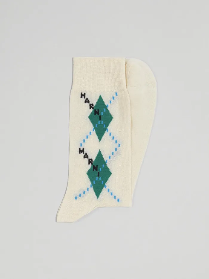 Marni White Lisle Cotton And Nylon Sock Vanilla Mens Socks Marni White Lisle Cotton And Nylon Sock Vanilla Mens Socks