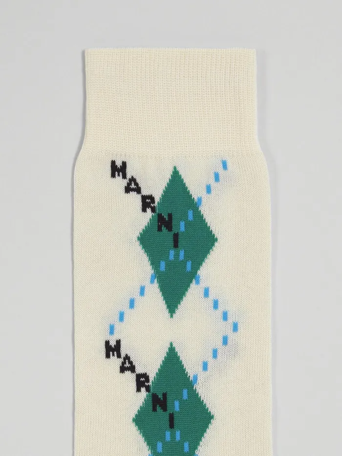 Marni White Lisle Cotton And Nylon Sock Vanilla Mens Socks Marni White Lisle Cotton And Nylon Sock Vanilla Mens Socks