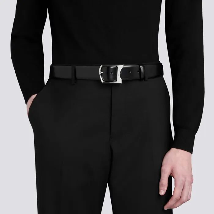 Men Black Leather Adjustable Belt Santoni Belts