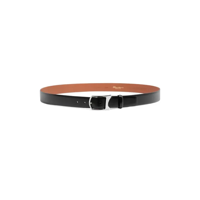 Men Black Leather Adjustable Belt Santoni Belts