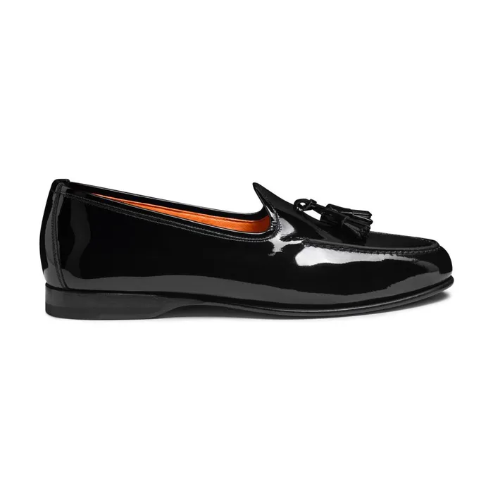 Men Black Patent Leather Andrea Tassel Loafer Santoni Loafers