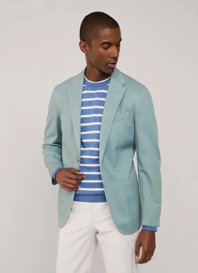 Men Blazers Faonnable Linen Cotton Blazer With Patch Pockets Fanfare Green