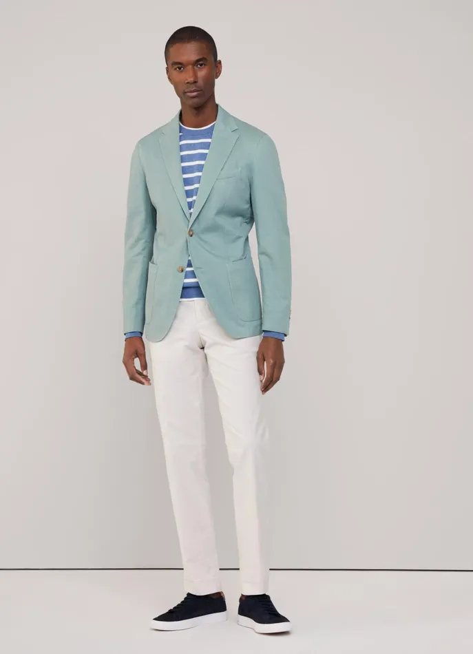 Men Blazers Faonnable Linen Cotton Blazer With Patch Pockets Fanfare Green