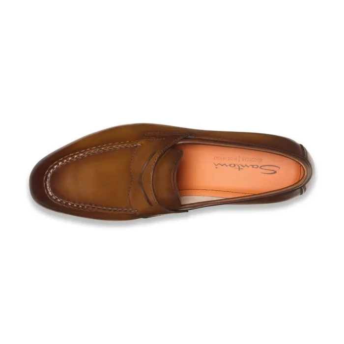 Men Brown Leather Penny Loafer Santoni Loafers