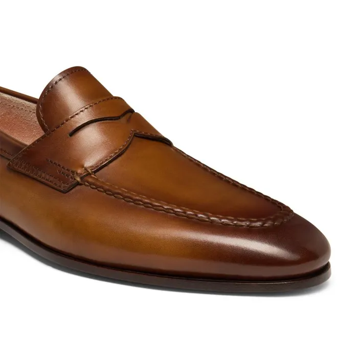 Men Brown Leather Penny Loafer Santoni Loafers