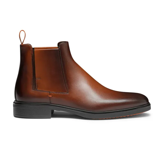 Men Dark Brown Leather Easy Boot Santoni Boots