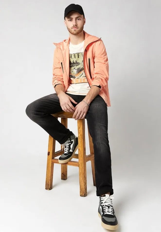 Men Jawont Hooded Windbreaker Shell Coral Buffalo David Bitton Jackets