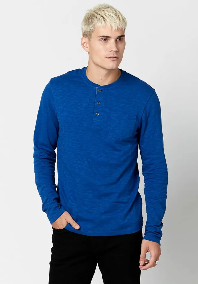 Men Kirock Henley Shirt True Blue Buffalo David Bitton Sweaters