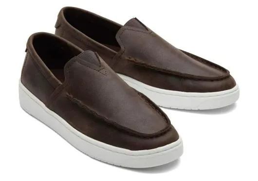 Men MenTRVL LITE Brown Leather Loafer Water Resistant Dark Brown TOMS Dress Shoes
