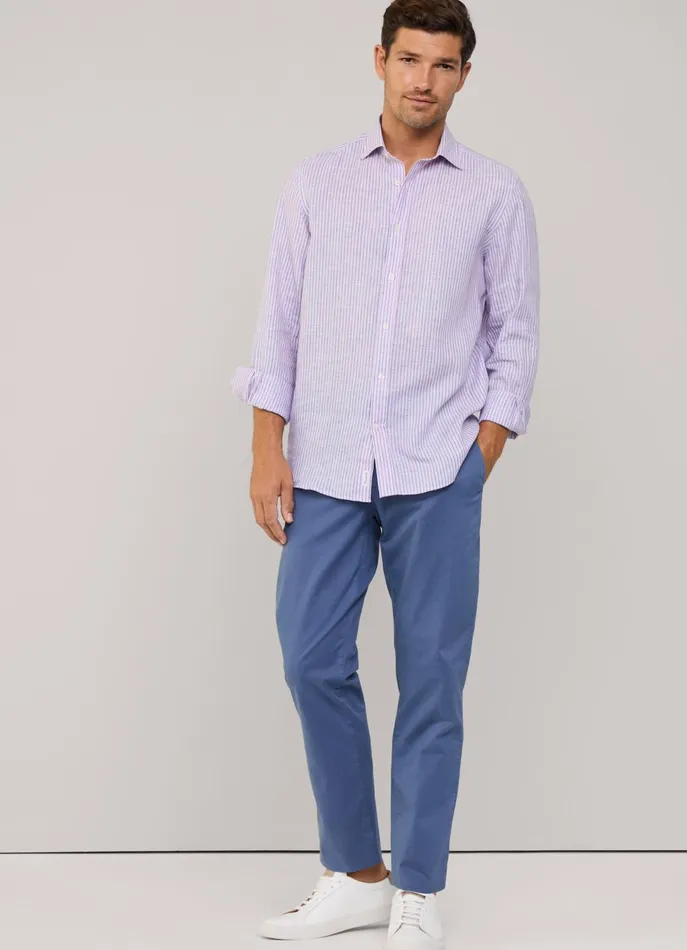 Men Pants Faonnable Regular Fit Stretch Chinos Dark Denim Blue