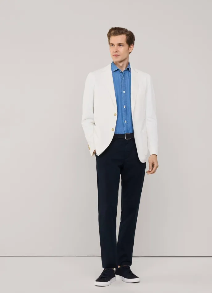 Men Pants Faonnable Regular Fit Twill Chinos Marine Blue