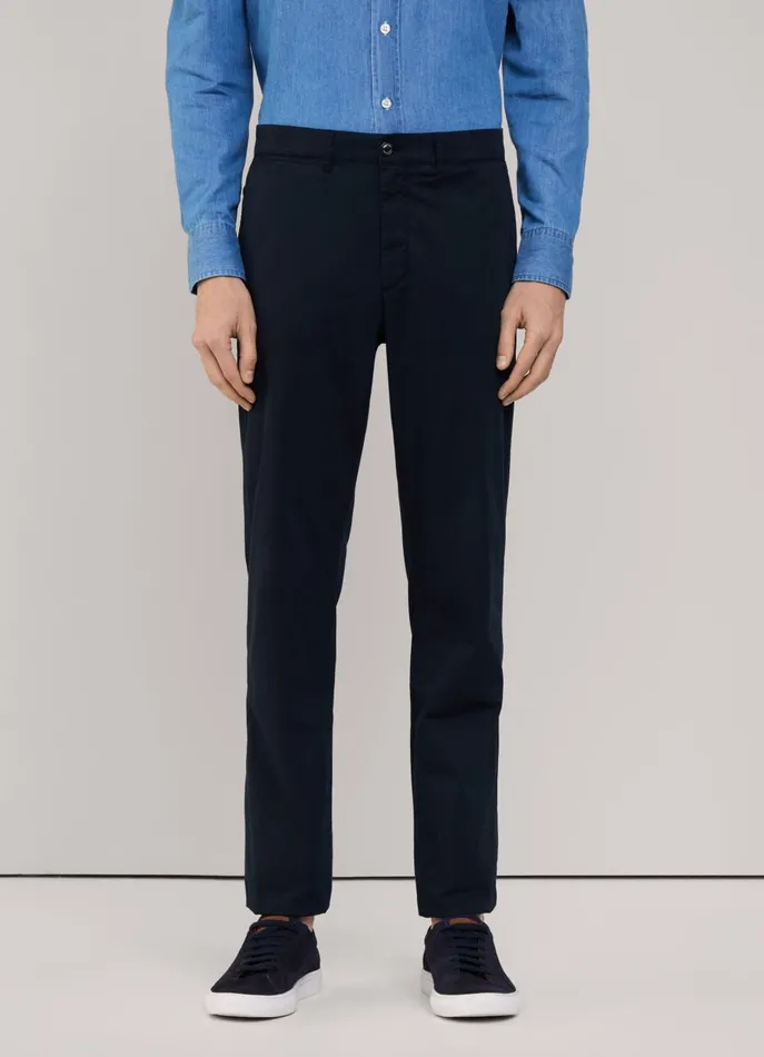 Men Pants Faonnable Regular Fit Twill Chinos Marine Blue