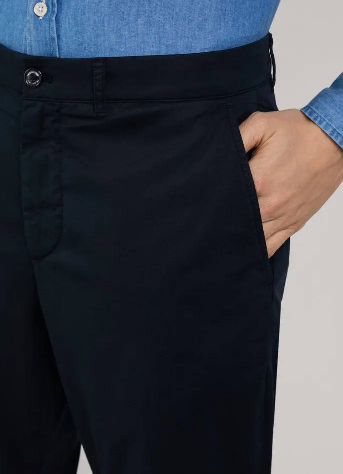 Men Pants Faonnable Regular Fit Twill Chinos Marine Blue