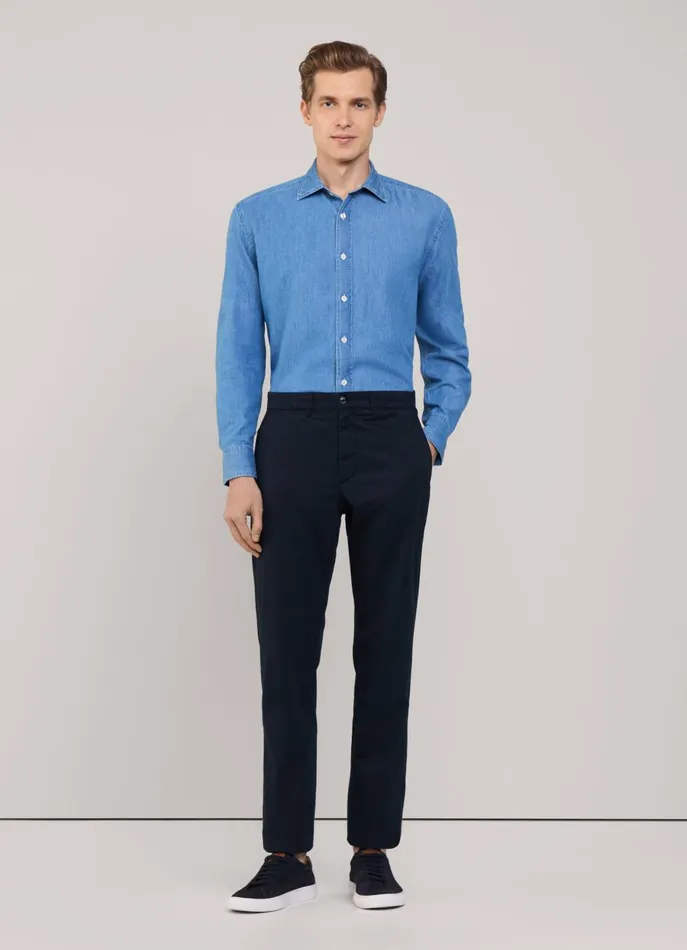 Men Pants Faonnable Regular Fit Twill Chinos Marine Blue