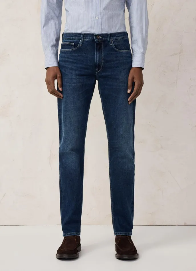 Men Pants Faonnable Regular Fit Worn Effect Jeans Denim Blue