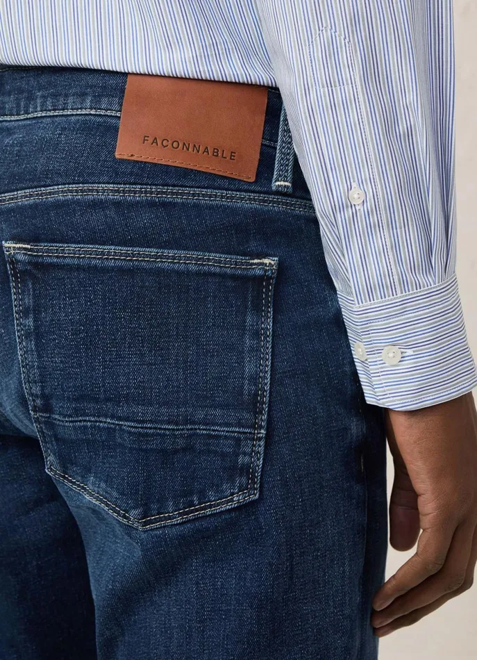 Men Pants Faonnable Regular Fit Worn Effect Jeans Denim Blue