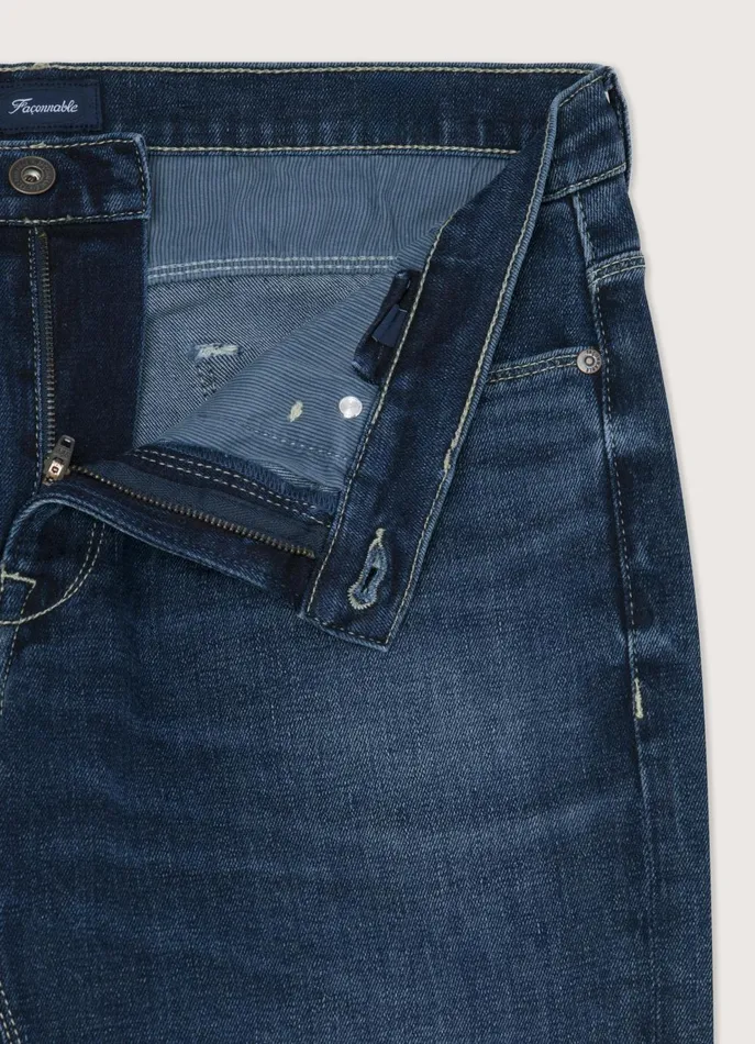 Men Pants Faonnable Regular Fit Worn Effect Jeans Denim Blue