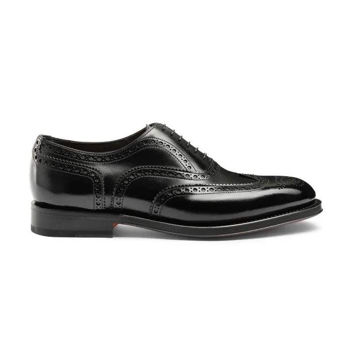 Men Polished Black Leather Oxford Brogue Santoni LaceUps